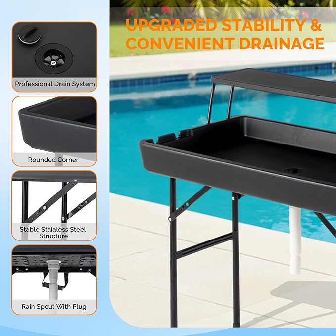 VINGLI Ice Table with Extra Storage Shelf,Side Table,Portasble Cooler Side Table with Removable Skirt, Patio Table, Indoor & Outdoor Bar for Events, Parties and Camping