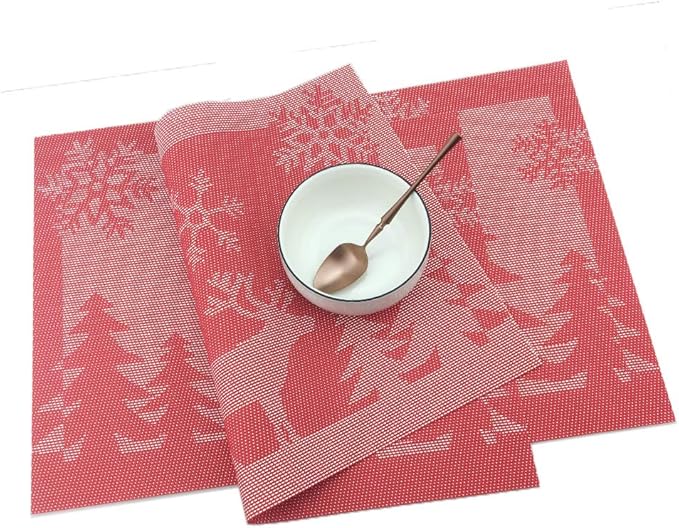 Gugrida Christmas Holiday Placemat 12”x18”, Set of 6, Christmas Table Decor, Holiday Tapestry placemat Woven, Red Tree