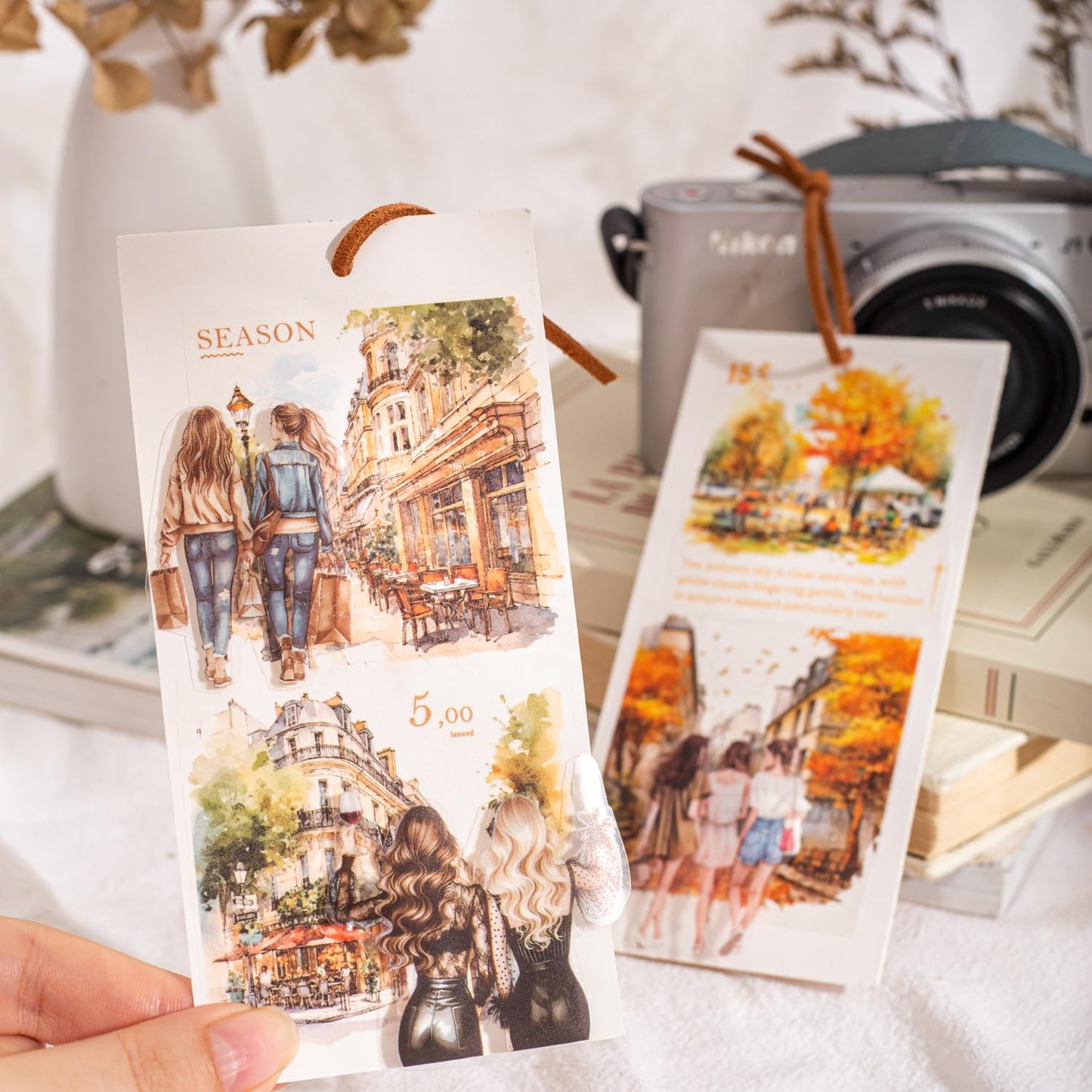 6 Rolls Seasonal Landscape Washi Tape Set, Nature-Inspired Stickers for Journaling, Scrapbooking, and DIY Crafts, with Decorative Clip