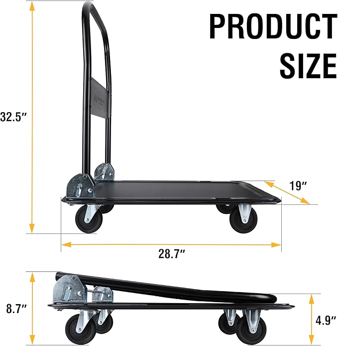 Olympia Tools Foldable Push Cart Dolly - 330 Lb. Capacity Heavy Duty Platform Truck with 360° Swivel Wheels (Olive Green/Blue)