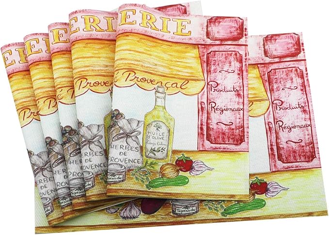 Gugrida Placemats Set of 6 Plaid Checkered Colorful Landscape PVC Placemat for Dining Table Durable Woven Vinyl Stain tablemats 18"X12"