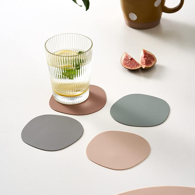 Matt Oval Silicone Placemats Set of 4 with Matching Coasters – Heat Resistant, Waterproof, Easy to Clean Non-Slip Modern Dining Table Mats – Premium Leather Textured Japandi Kitchen Decor