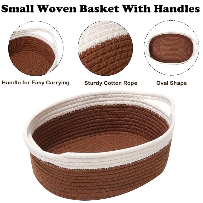 Gift Basket with Gift Bag and Ribbons,Small Rope Woven Shelf Storage,Baskets for Gifts Empty,Birthday,Baby Shower,Decorative Organizer Box with Handles(White&Brown)