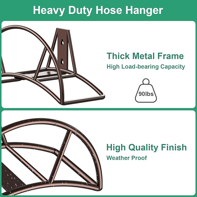 TomCare Garden Hose Holder Heavy Duty Water Hose Holder Wall Mount Hose Hanger Decorative Durable Garden Hose Storage Hose Reel Solid Metal Hose Stand Sturdy Hose Holders for Outside Yard, Bronze