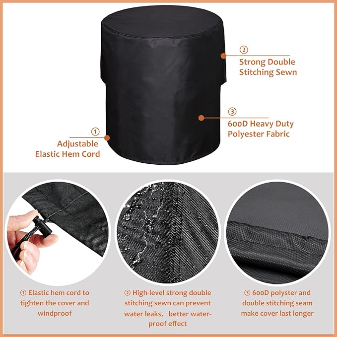 SheeChung Outdoor Fireplace Cover for Fire Sense 01471 Fire Pit,Waterproof Round Grill Cover 30 Inch,Heavy Duty 600D Outside Round Covers for BBQ Grill Smoker,UV Resistant,30"Dx43"H