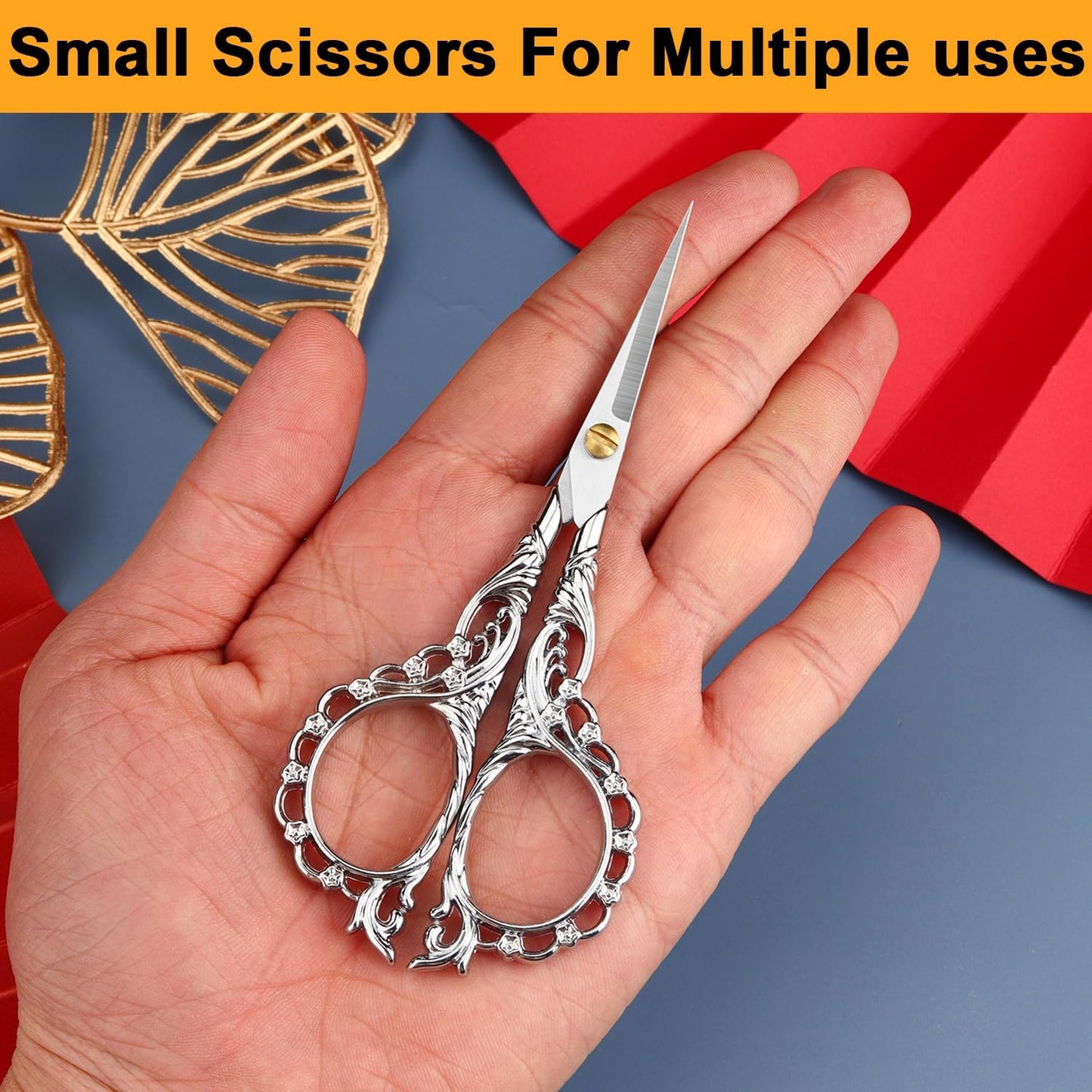 Small Scissors Vintage European Style Scissors Stainless Steel for Cross Stitch Cutting Embroidery Sewing Handcraft Craft Art Work DIY Tool, Silver