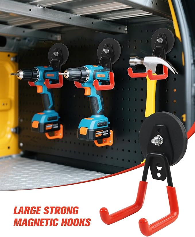 Heavy Duty Magnetic Hooks, Magnet Garage Storage Hooks 4 Pack - Orange Magnet Hooks for Hanging Tools, Garage Organization, Secure Metal Cabinet & Steel Surfaces