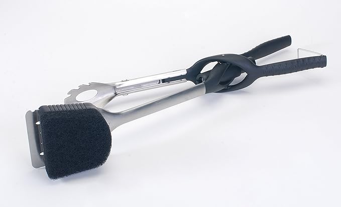 Jokari Pro Grade 6 in 1 Lighted Grill Tool. All in One Cooking Utensil Includes Easy Grip Handle, Spatula, Adjustable Tongs, Knife Blade, Scraper, Bottle Opener and LED Flashlight for Night Grilling.