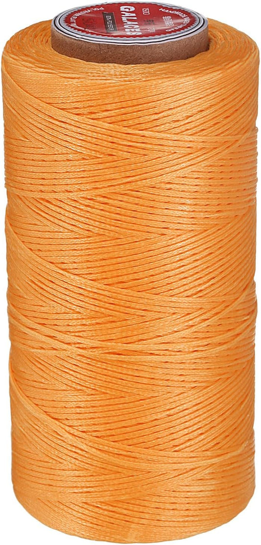 uxcell Flat Leather Sewing Waxed Thread, 270m / 295 Yards Polyester Wax String, 150D Wax Stitching Cord for Leather Crafts, Bookbinding, Bracelets Braided, Orange