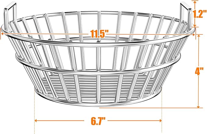onlyfire Charcoal Ash Basket Fits Medium Big Green Egg, Stainless Steel Charcoal Holder with Handles, Grilling Accessories for Better Airflow