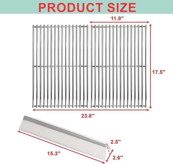 SUS 304 Grill Grates & 15.3" Flavorizer Bars for Weber Spirit I / II 300 Series, for Weber Spirit S-310,E-310,S-320,E-320,SP-330,SP-320,S-330,SP-310 Grills with Front Control Knobs,for Weber 7638 7636
