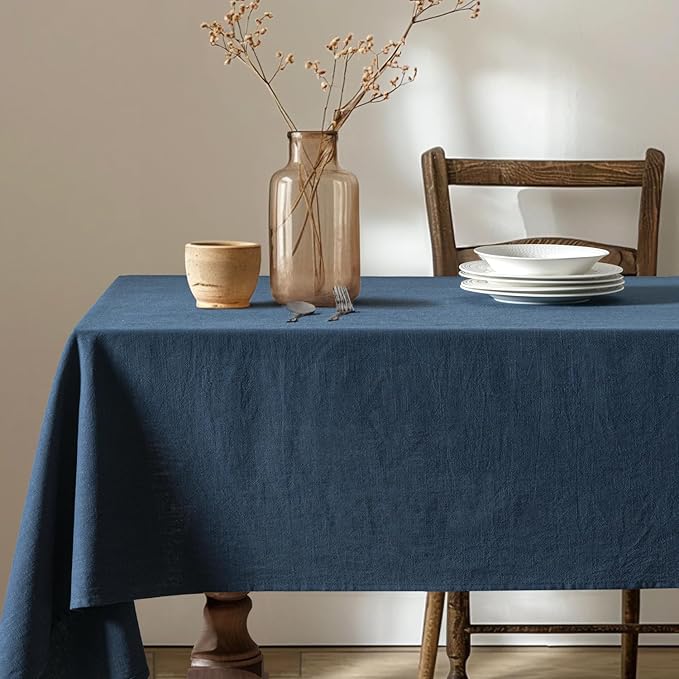 MIULEE Linen Cotton Blend Tablecloth Rectangle, Luxury Waterproof Stain Resistant Durable Farmhouse Oblong Table Cloth for Dining Party Christmas Weddings Birthday, 52 x 70 inch, Navy Blue