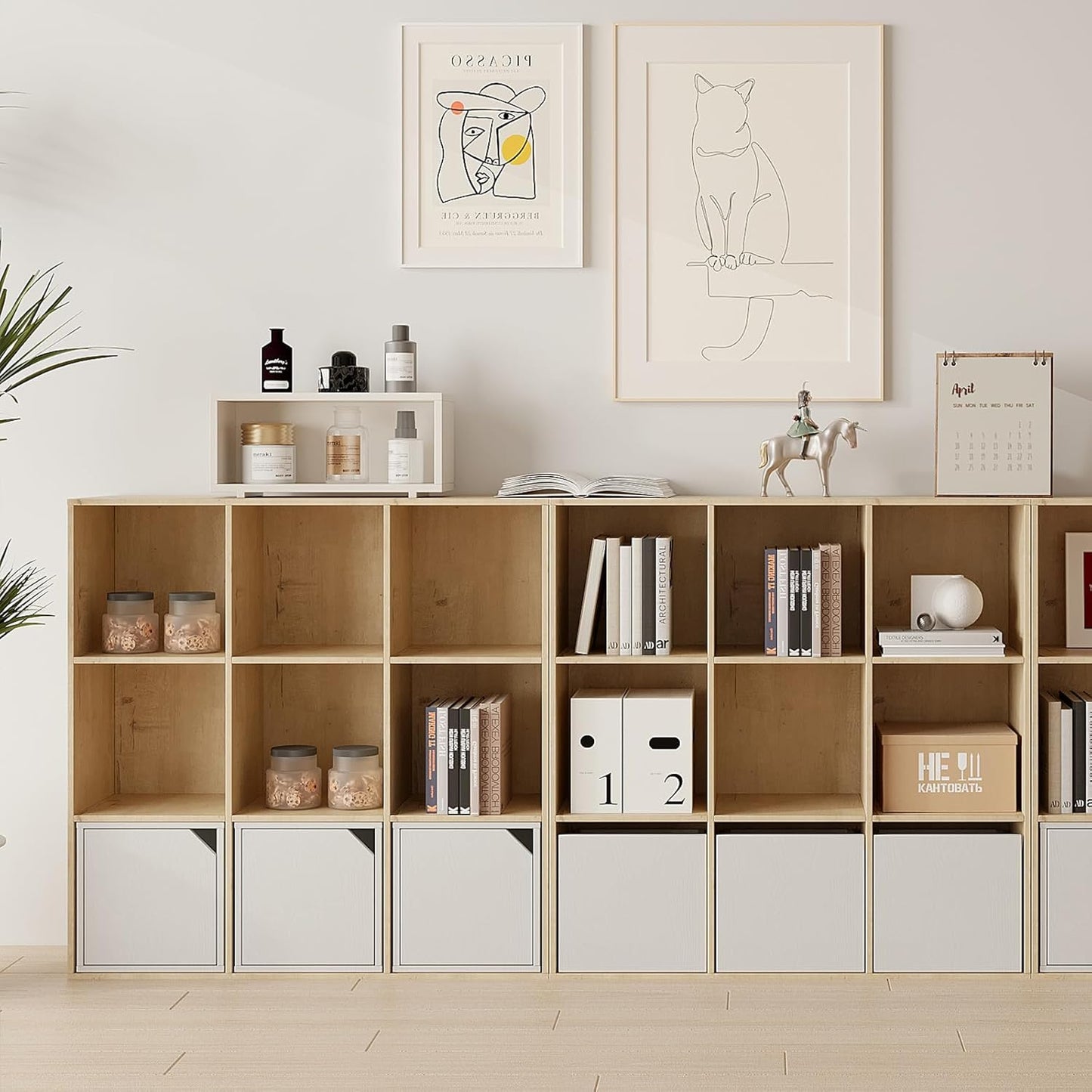 Wooden 9-Cube Storage Organizer with Closed Back Panel, 11in Cube Shelf Opening, Bookshelf, Display Shelf,Closet Cabinet for Home and Office,White Oak