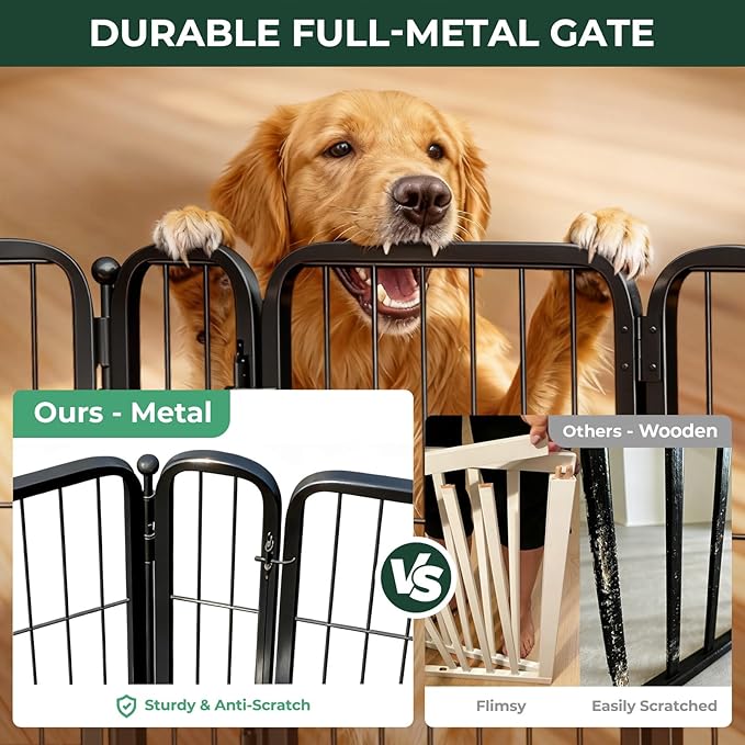 FXW Dog Gate Extra Wide Designed for Indoor Use, Adjustable Width Up to 111-inch Wide (40" H 4 Wire Panels for Medium and Large Dogs), Black