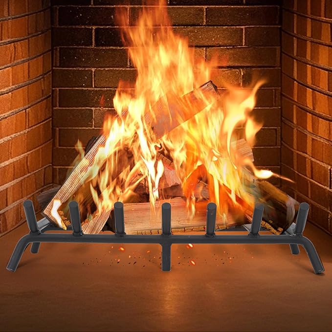 Fireplace Grate 24 inch - Fireplace Log Grates Heavy Duty Solid Round Steel | Fireplace Log Holder No Assembly | Burning Wood Log Rack for Indoor Chimney Hearth & Outdoor Camping