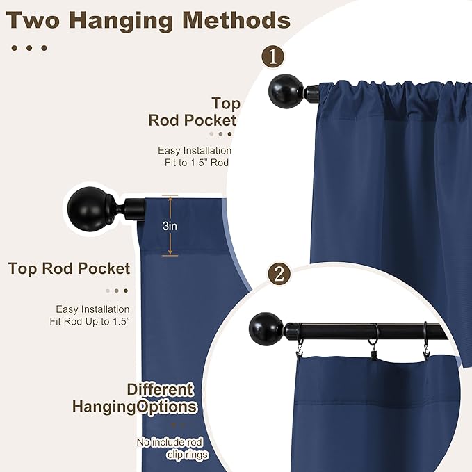 HolidayIdeas Waterproof Patio Outdoor Curtains with Rod Pocket 4 Pcs- UV & Privacy Protect Weatherproof Gazebo Outdoor Drapes for Porch, Balcony, Apartment, Sliding Glass Door, Navy, 54x84 Inch