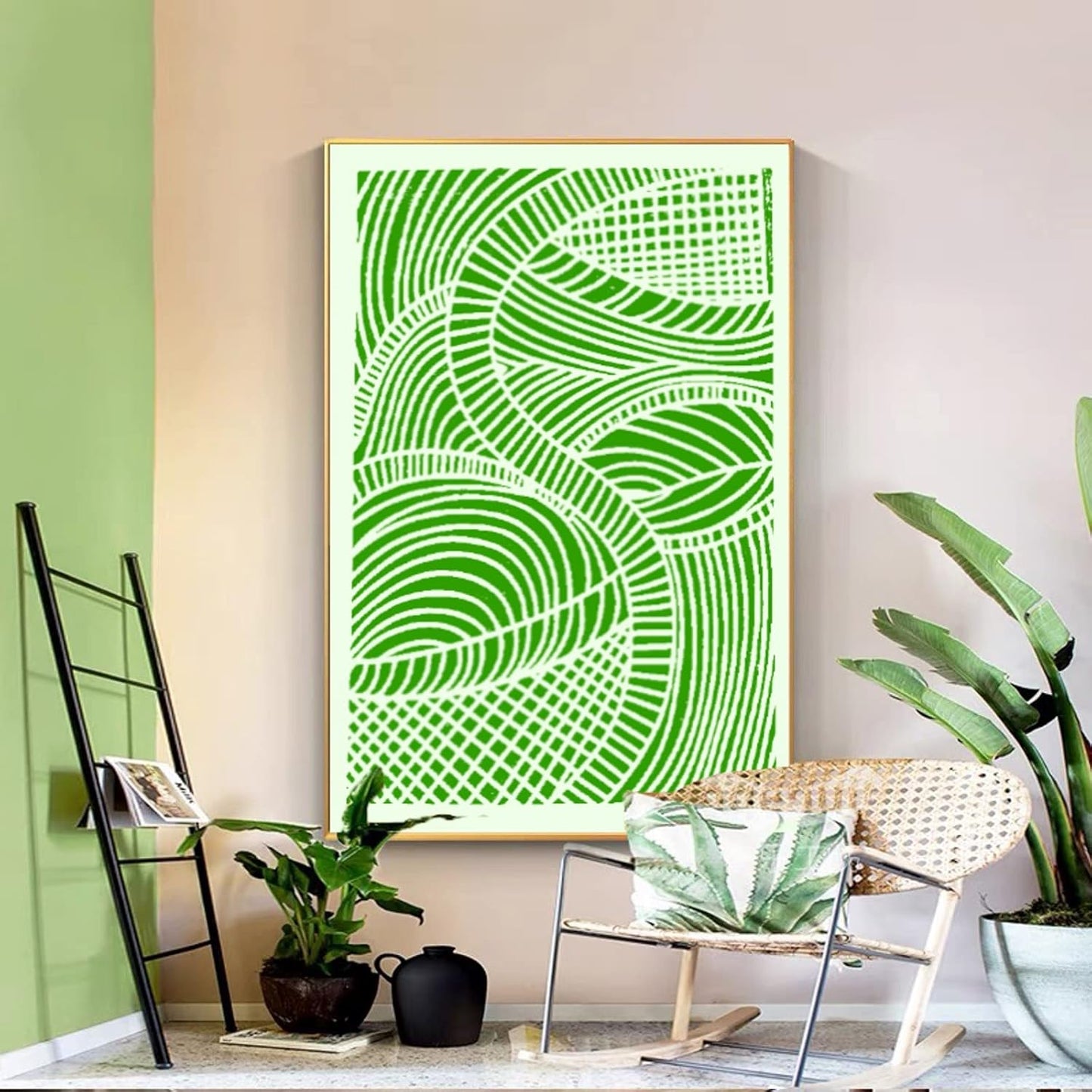 TIAMECH 6 Pcs A4 Reusable Geometric Stencils for Painting - Hollow Leaves & Abstract Curve Lines Texture Layering Templates, DIY Wall Art, Furniture, Scrapbook & Crafts