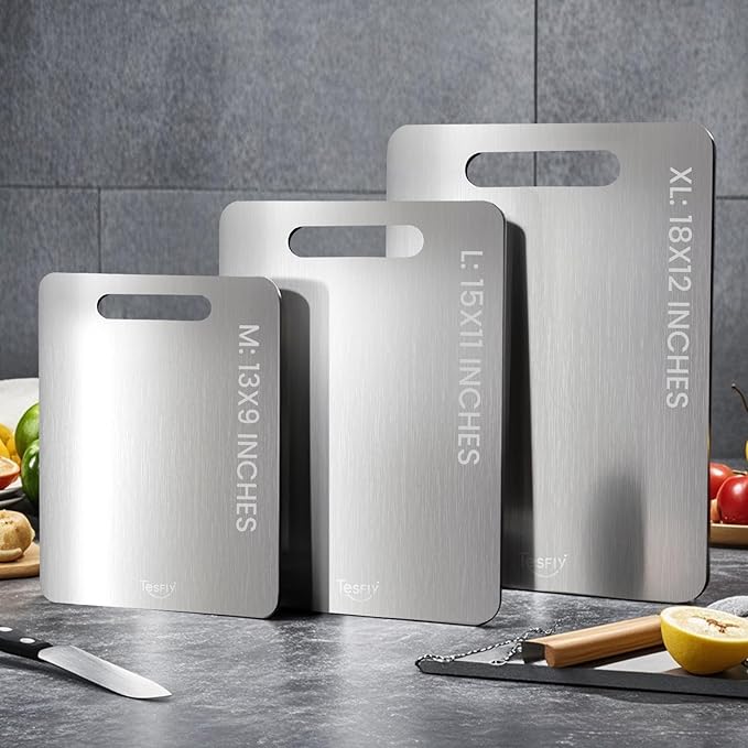 2 Pack Titanium Cutting Board-100% Pure Titanium Cutting Boards For Kitche,Easy to clean, Double-sided food-grade Cutting Board For Meats, Fruits And Vegetables (M & L)