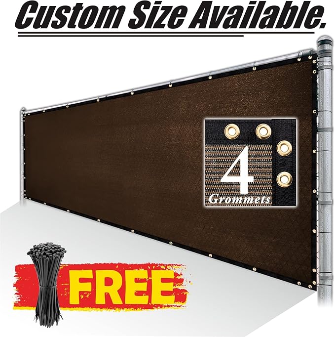 Royal Shade Custom Size 4' x 42' Brown Fence Privacy Screen Windscreen Cover Netting Mesh Fabric Cloth - Cable Zip Ties Included (We Make Custom Size)