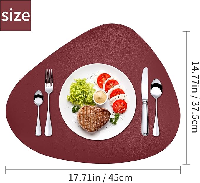 Herda Round Placemats Set of 6 Faux Leather Placemats Wipeable Washable Placemats Heat Resist placemat for Round Table for Kitchen Dining Patio Outdoor Indoor Easy to Clean Retro Burgundy Red
