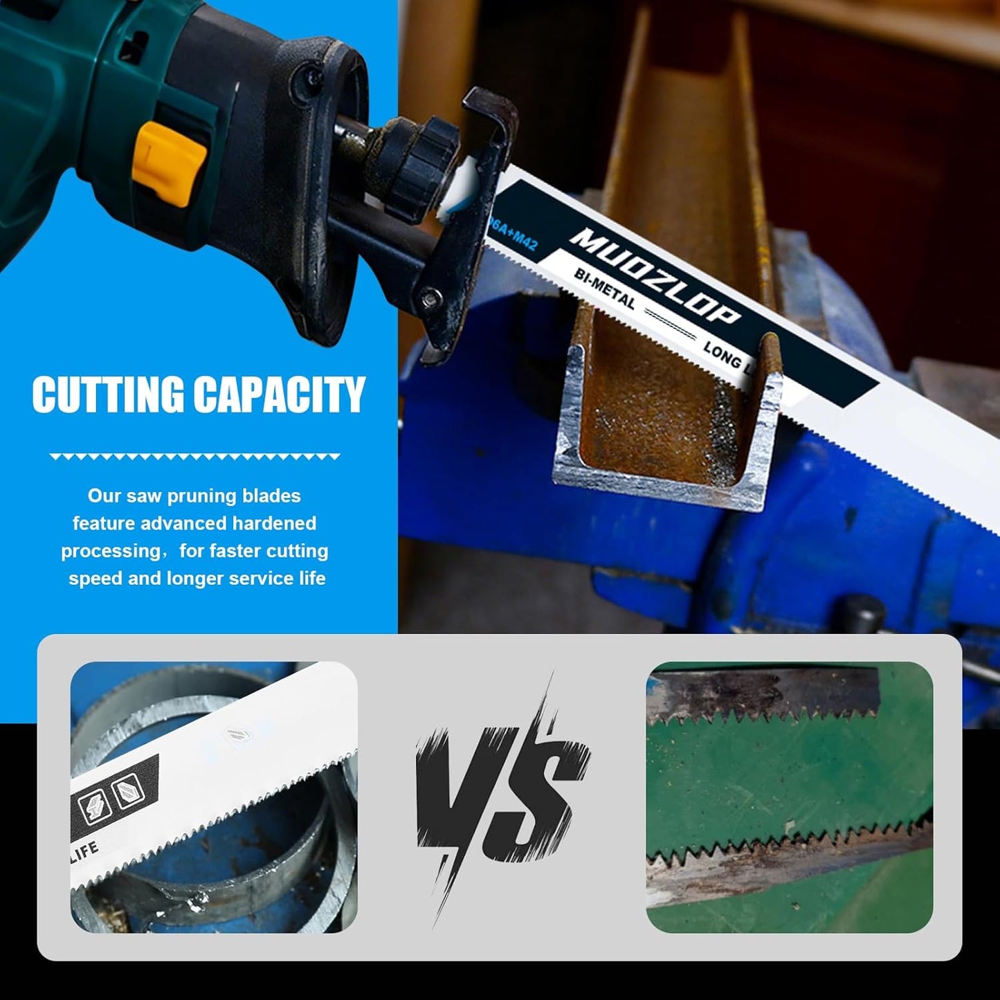 10 Pack 6 inch Reciprocating Saw Blades Set,14 TPI High Carbon Saw Blades,Metal Saw Blades with Organizer Case (10, 14TPI/150mm)