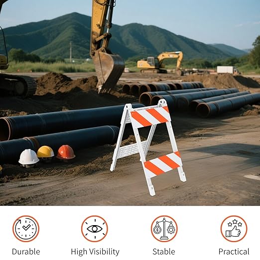 Type II Foldable Traffic Barricade, 1 Pack with Four 8"x24" Panels with Film, Folding Road Safety Barrier for Construction Zones and Traffic Control