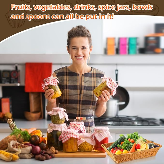 Tioncy 10 Pcs Poly Wicker Woven Bread Basket Imitation Rattan Fruit Basket Tray Stackable Rectangular Food Baskets for Serving Display Storage Kitchen Restaurant Home Vegetable (11.81 x 7.87 x 2.76")