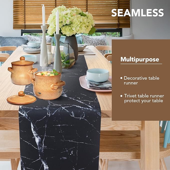 2 Pcs Trivet Table Runner Hot Plates Mat 12 X 40 Inch Heat Resistant Table Protector Waterproof Decorative Farmhouse Kitchen Trivets Counter Heat Proof Placemats for Hot Dishes (Black Marble, 2 Pcs)