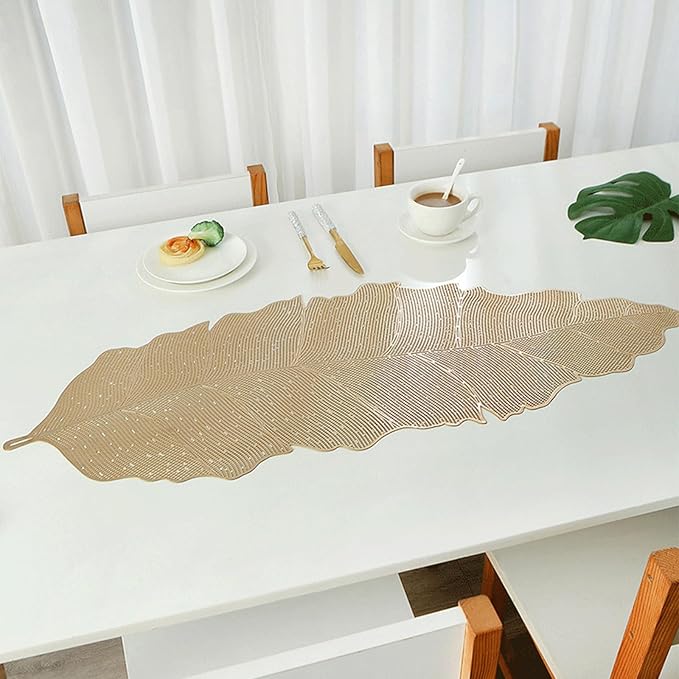 FAVE Gold Table Runner 36 Inches Dining Table Runner Heat Resistant Table Mats for Wedding, Banquet, Birthday, Party, Restaurant(Golden Musaleaf)