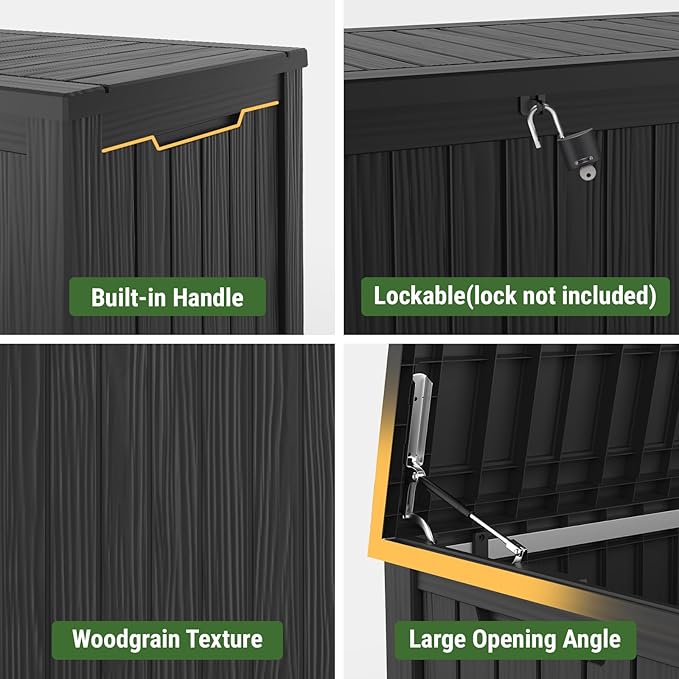 Mars Villa 150 Gallon Deck Box, Waterproof and Weatherproof Large Resin Storage Bin with Lockable Lid, Ideal for, Outdoor, Patio Furniture Cushions, Pool Supplies, Garden Tools, Black