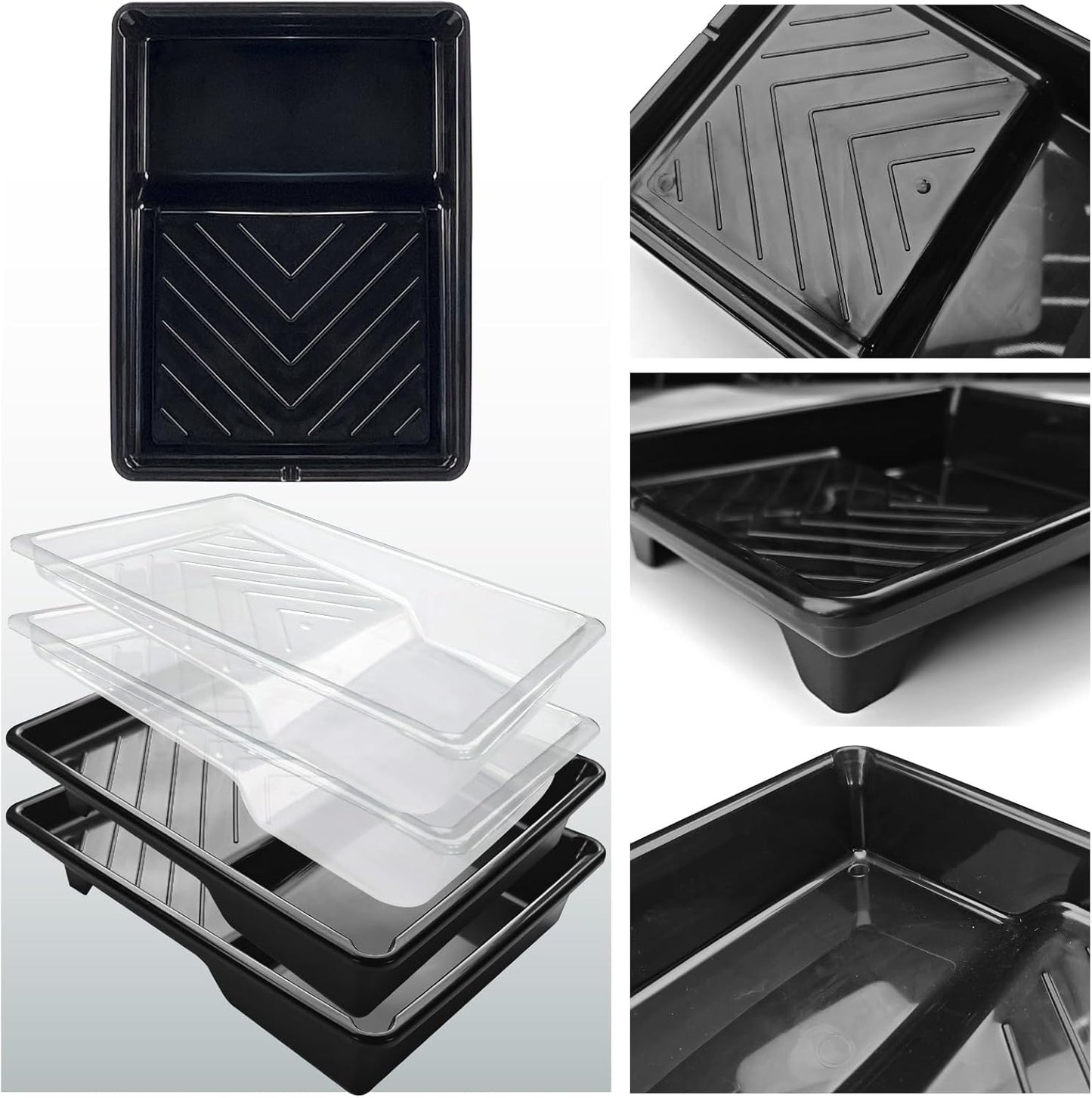 Great Andrew 4 Pack Paint Tray Liners 7 Inch, 2 PC Sturdy Plastic Tray with 2 PCS Disposable Paint Tray Liners, Paint Roller Trays, Paint Pan Liners for DIY Painting Projects, Walls, Furniture