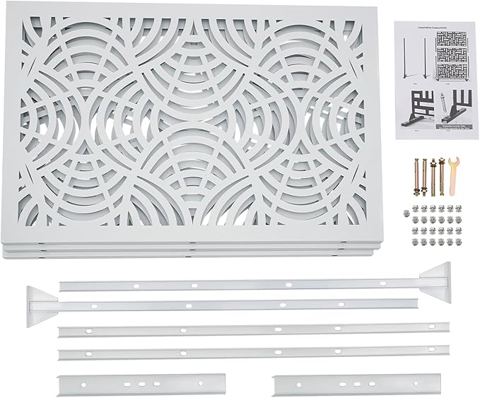 Metal Outdoor Privacy Screen with Stand,Freestanding Privacy Screen & Panels, Decorative Outdoor Divider with Stand Panels for Deck Patio Balcony (35.43 * 74.8in White)