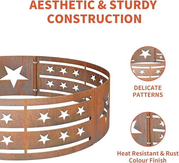 Fire Pit Ring, 30" Steel Fire Ring Heavy Duty Carbon Steel Liner, Outdoor Cooking Camping Steel Fire Ring Combo Insert DIY Campfire Liner