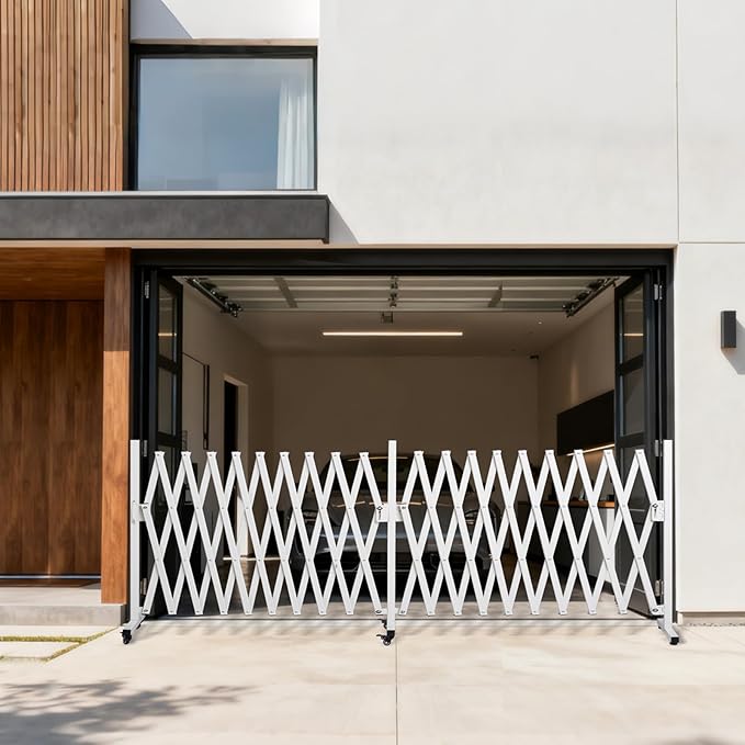 TECSPACE Aluminum Expandable Garden Fence, Portable Barricade Gate with Casters, Expansion Size 201×15.2×40.6 inches, Adjustable Flexible Fence Mobile Barricade Safety Barrier