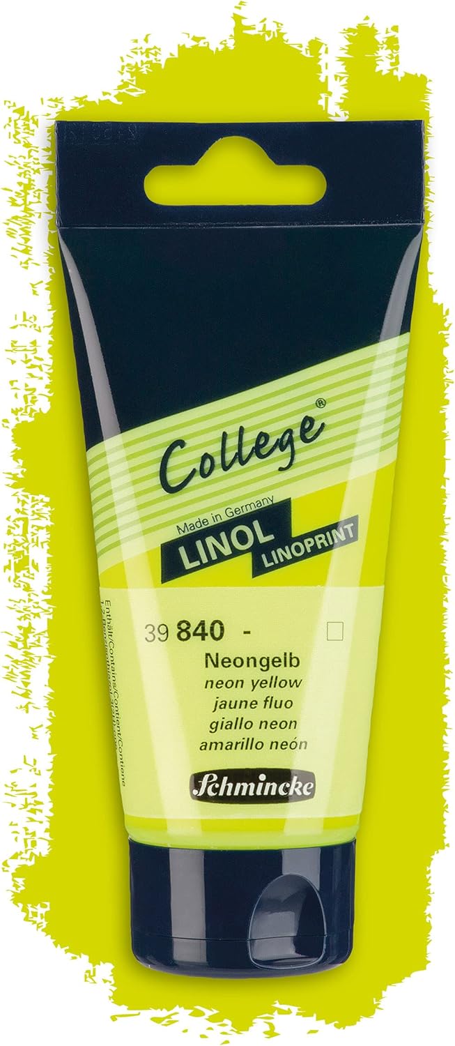 Schmincke - College Linol, Artists' Lino colors, Neon yellow in 75 ml tube, 39840013, low-odour water-based lino printing ink, lightfast, even print