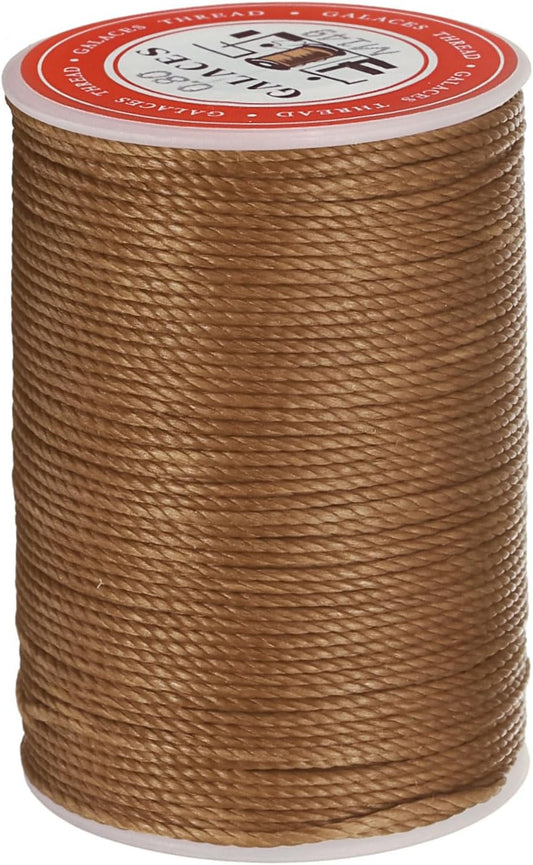 uxcell Round Leather Sewing Waxed Thread, 55m / 60 Yards Wax Polyester String, 0.8mm Waxed Stitching Cord for Leather Crafts, Bookbinding, Bracelets Braided, Light Brown