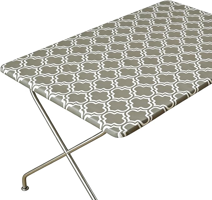 Rectangle Picnic Table Cloth, Elastic Waterproof Fitted Vinyl Tablecloths for 6 Foot Tables, Wipeable Flannel Backed Table Covers for Dining, Camping, Outdoor(Grey,30"x72")