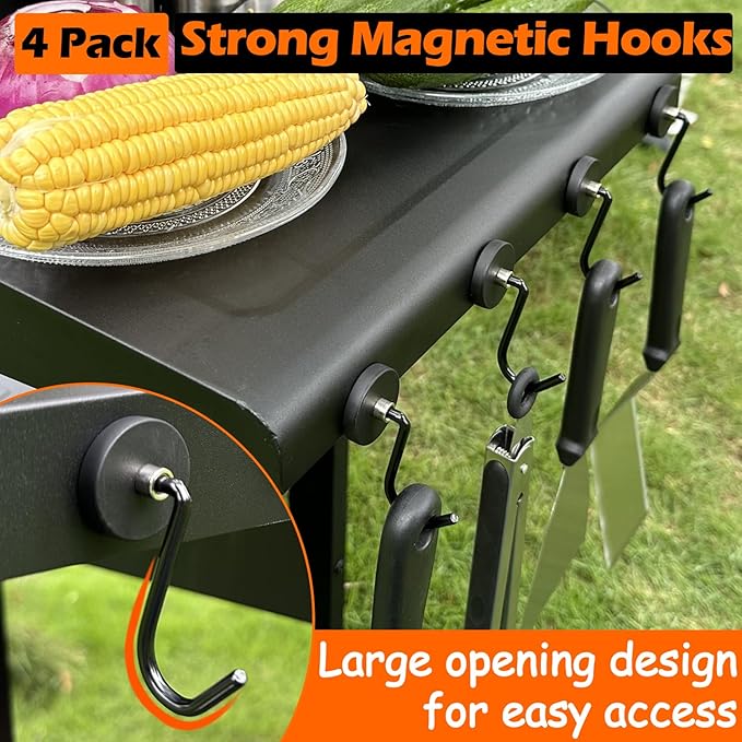 Magnetic Grill Hooks, Strong Magnetic Hook for Grill, Heavy Duty Magnet Hanger for Utensils, Powerful Magnet Hooks for BBQ Tools Refrigerator Toolbox Locker Kitchen Office, 4 Pack