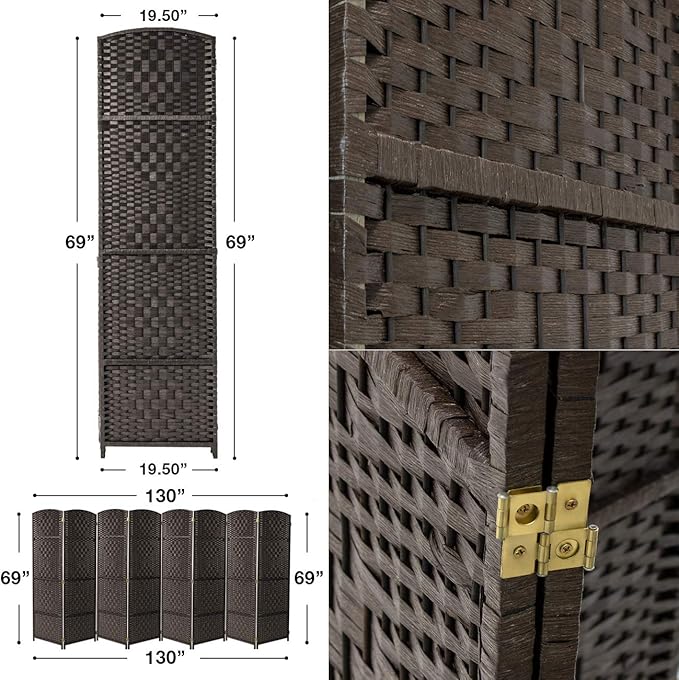 Sorbus 8 Panel Room Divider 6 ft. Tall - Privacy Screen, Extra Wide Double Hinged Panels, Diamond Double-Weaved, Partition Room Dividers and Folding Privacy Screens, Wall Divider for Room Separation