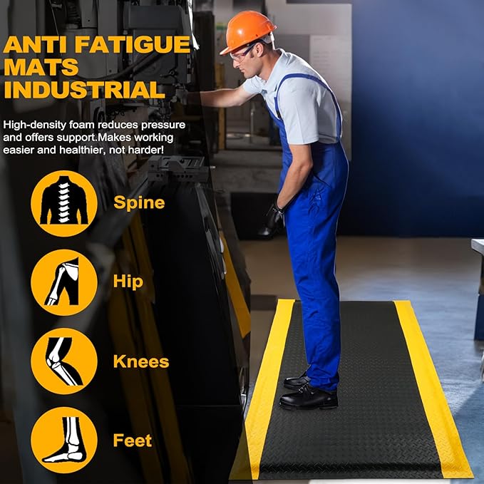 3 x 5 FT Industrial Anti Fatigue Mats, 15/16 Inch Thick Soft Sponge Ergonomic Mat, Nonslip Diamond Plate Work Mat, for Relieving Soreness in The Back and Legs