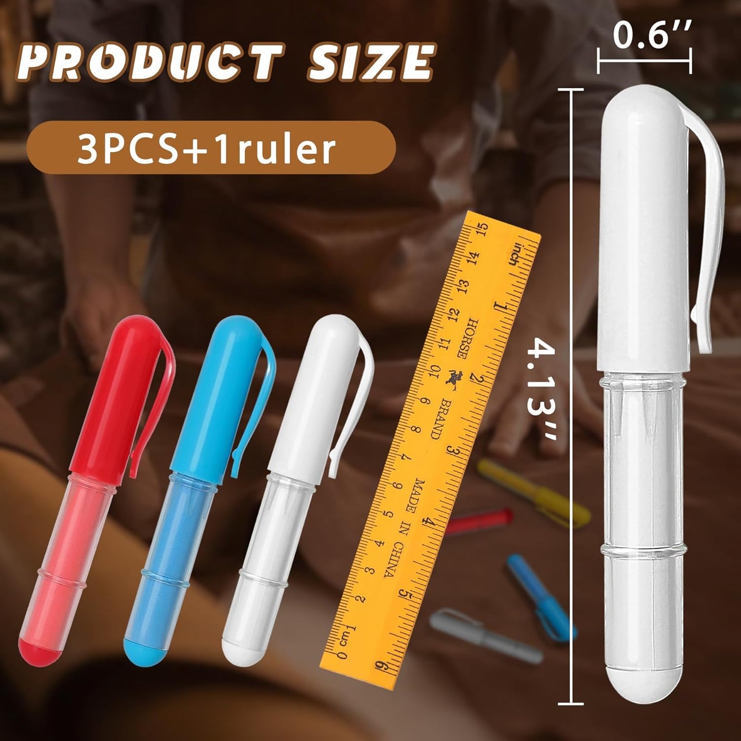 Fabric Chalk Markers for Sewing,Quilting,Crafting|Erasable Tailor’s Chalk|Work on Various Fabrics|Dosing Wheel Drawing Intricate Patterns Precise Lines-Per Pack(Red,Blue,White and 1 Ruler)