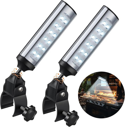 Meonum 2 Pack BBQ Grill Light Compatible with Blackstone Griddle for Outdoor Grill, Gifts for Men Dad Husband, Battery Operated Barbecue Lights with 360 Degrees Adjustable C Shape Clamp