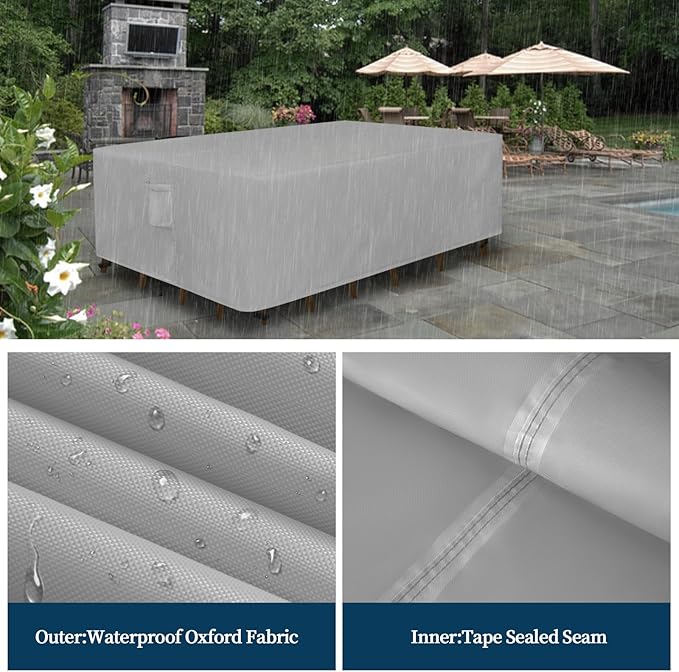 Easy-Going Rectangle Patio Furniture Cover Waterproof Outdoor Dining Table and Chair Cover Anti-UV Outside Sectional Sofa Set Covers (74"L x 47"W x 28"H, Grey)