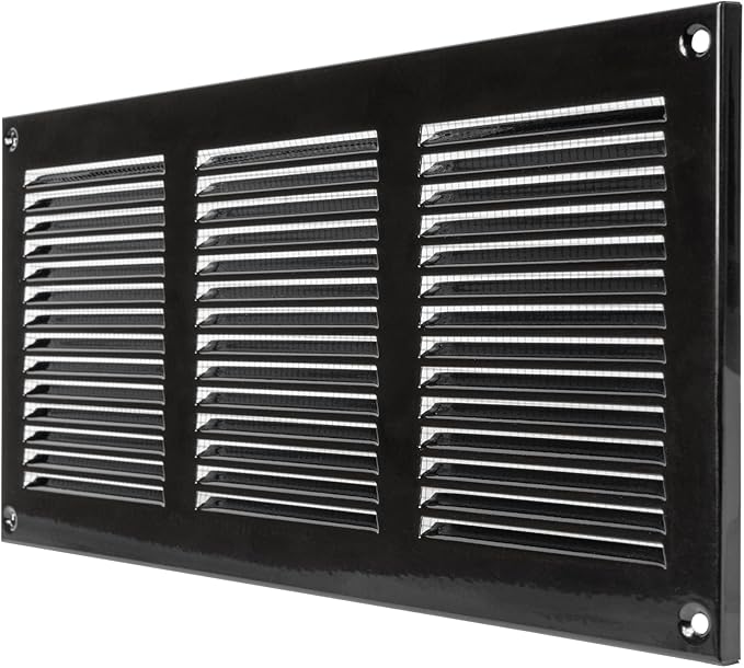 Repa Market 5-Pack 12x6 Inch Air Vent Cover/Black Galvanized Steel Louvered Grill Cover with Mesh Screen/Wall or Ceiling Vent/Durable Flush Mount HVAC Register for Indoor and Outdoor Ventilation