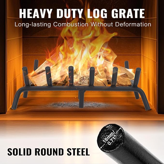 Fireplace Grate 20 inch - Fireplace Log Grates Heavy Duty Solid Round Steel | Fireplace Log Holder No Assembly | Burning Wood Log Rack for Indoor Chimney Hearth & Outdoor Camping