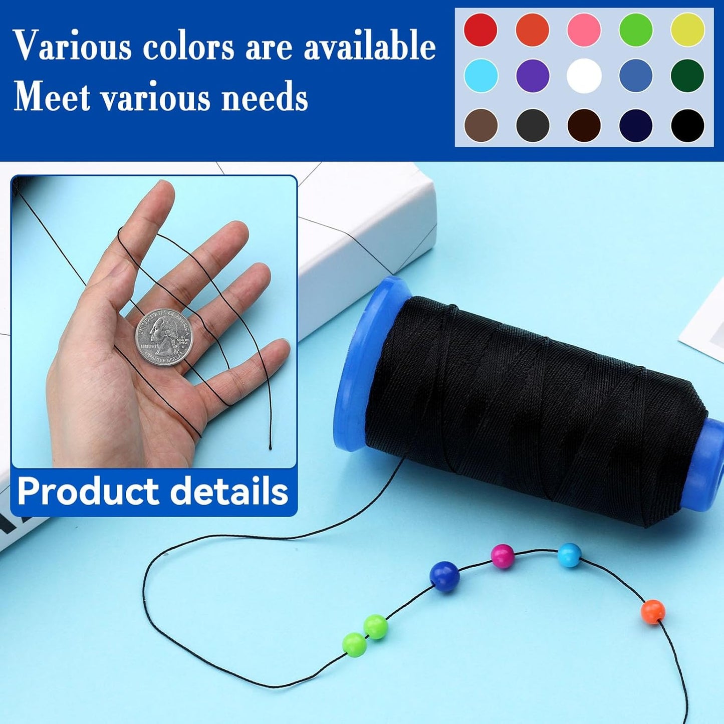 0.55mm Beading Threads, 490 Yards Round Waxed Threads Bracelet Beading Cords Waxed Polyester Cord Waxed Cord for Bracelet DIY Craft Jewelry Making Sewing Craft