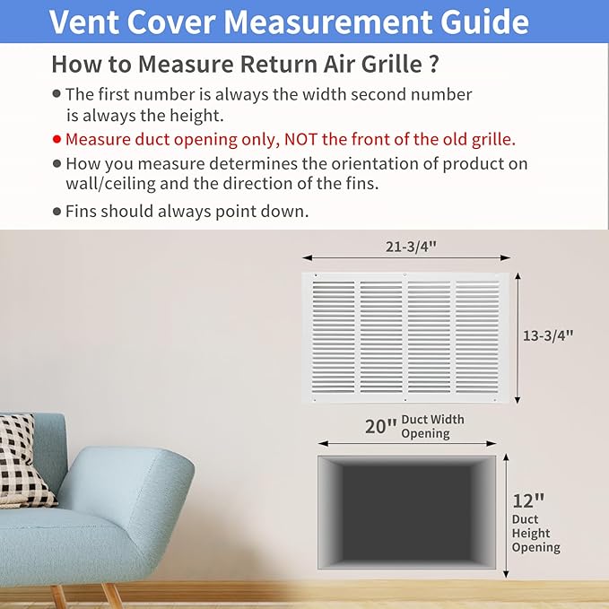 20"W x 12"H [Duct Opening Size] Steel Return Air Grille, Air Return Vent Cover for Ceiling and Sidewall - HVAC Air Vent Covers - [Outer Dimensions: 21.75"W x 13.75"H]