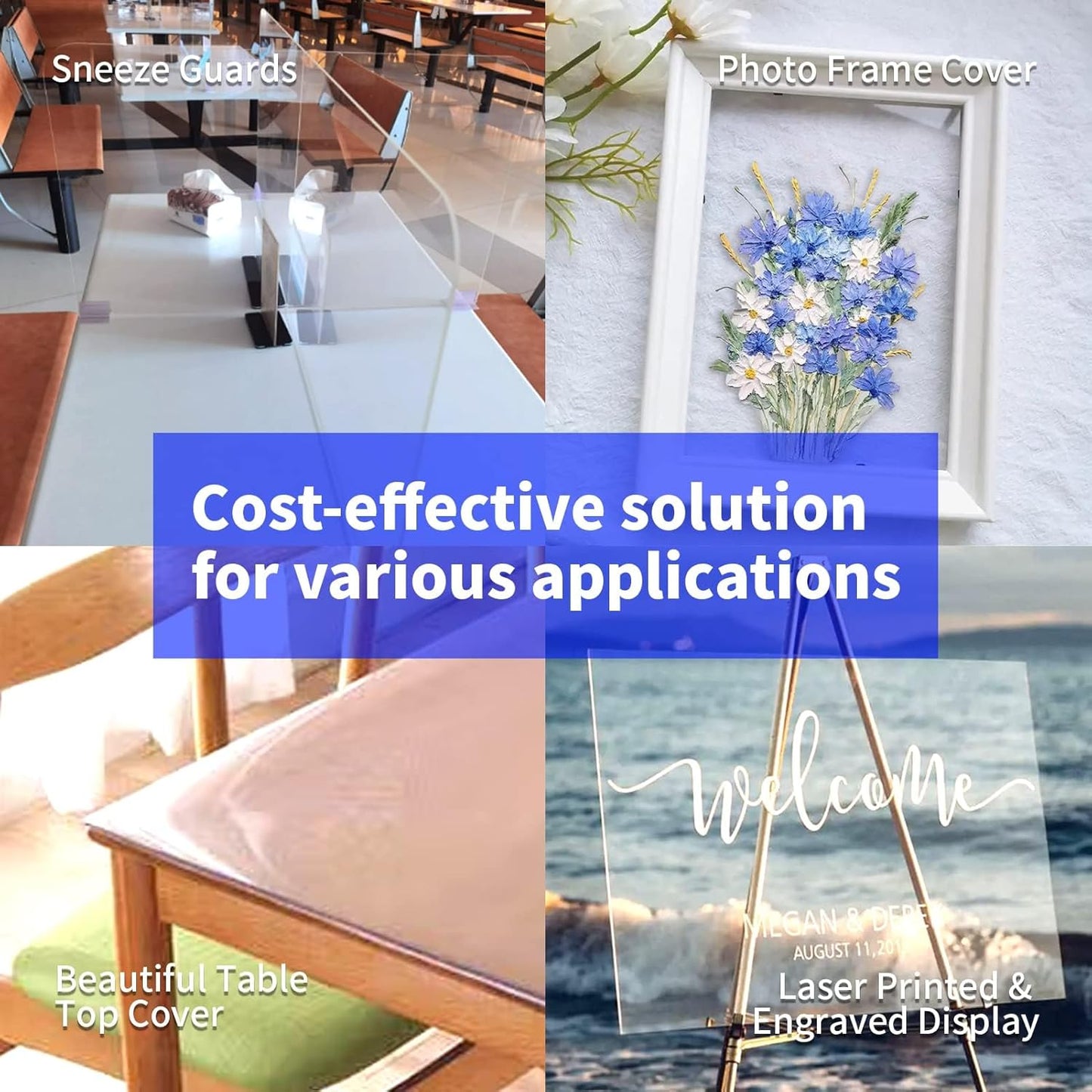 Art3d (2 Pack) 1/8" Thick Plexiglass Sheets - 36" x 48" PET Clear Acrylic Sheets for Art Design，Craft Projects, Signs, DIY in Home, Wedding, Festival,Party,Office