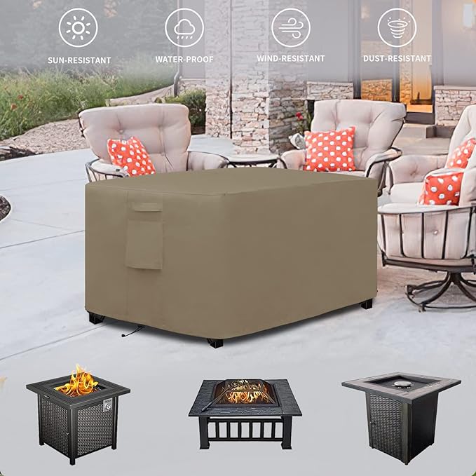 Easy-Going Outdoor Fire Pit Cover Rectangle 42L x24W x24 H, Durable Outdoor Gas Firepit Cover, Waterproof and Weatherproof Cover for Fire Pit, Camel