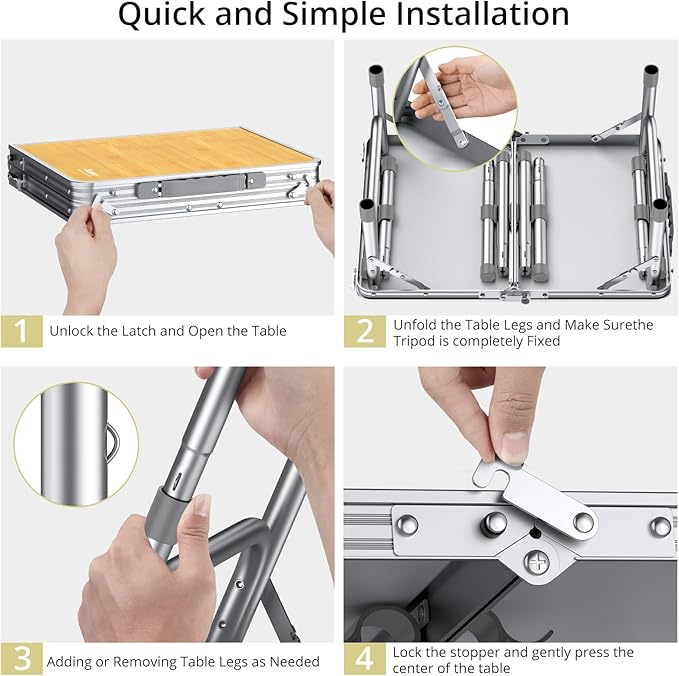 Anbte 2ft Camping Table Foldable, 3 Adjustable Heights High 27.5" Aluminum Small Folding Table with Carrying Handle, Portable, for Outdoor Indoor Picnic Beach BBQ Party Travel, 24" x 16", Yellow